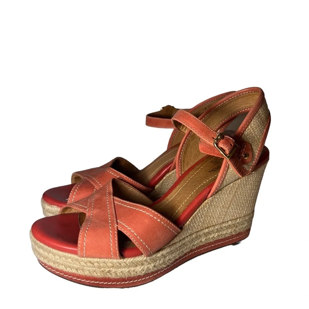 Clarks Coral Amelia Air Wedge Heel Sandals Peep Toe Leather Espadrilles Strap - Picture 1 of 8